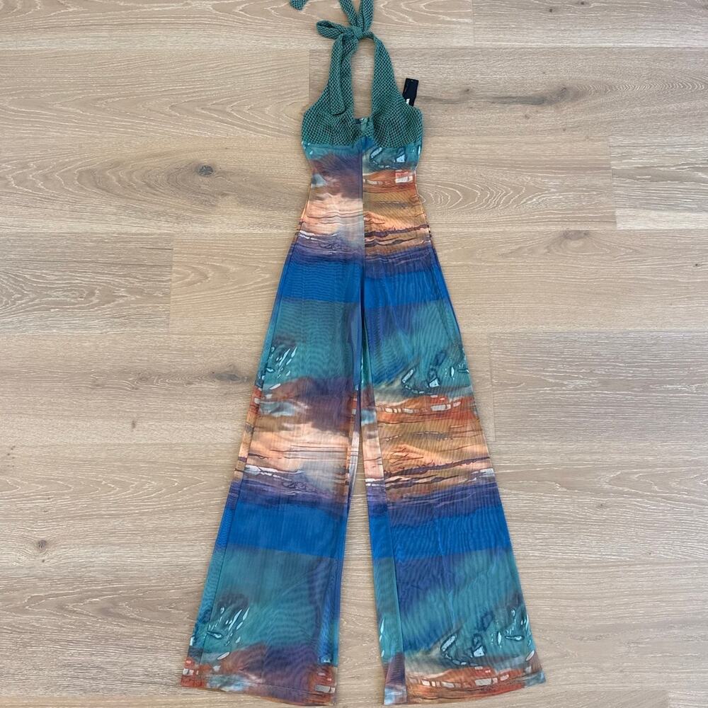 Fashion Nova Jumpsuit Sunshine Hours Size XS in Mult Green Blue Yellow